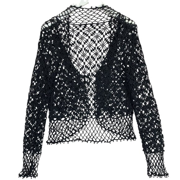 Boho Crochet Mesh Tie Up Top/Cardigan black, shrug or bolero punk, goth sz sm - Picture 12 of 13